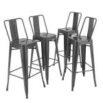 PHI VILLA Metal Counter Height Bar Stools with Middle Back, Set of 4 Grey