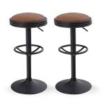 ALPHA HOME Swivel Counter Height Adjustable Bar Stool with Chrome Footrest - Brown 2 PCs