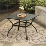 Phi Villa 37" Patio Bistro Metal Steel Slat Table with Umbrella Hole