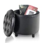 PHI VILLA Modern Round Upholstered Storage Ottoman Black