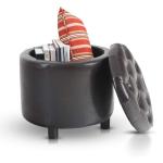 PHI VILLA Modern Round Upholstered Storage Ottoman Brown