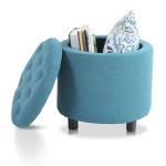 PHI VILLA Modern Round Upholstered Storage Ottoman Teal