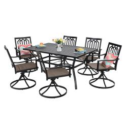 PHI VILLA 7 Piece Metal Outdoor Patio Dining Set - 1 Metal Table and 6 Chairs Swivel Chairs