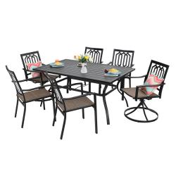 PHI VILLA 7 Piece Metal Outdoor Patio Dining Set - 1 Metal Table and 6 Chairs Mixed Chairs