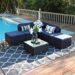 PHI VILLA 6-Piece Outdoor Sectional - Patio Rattan Wicker Furniture Popular / Blue