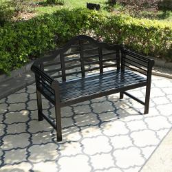 Phi Villa Patio Acacia Wood Bench with Backrest and Armrests Black