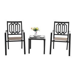 PHI VILLA 3 Piece Metal Outdoor Patio Dining Set Square Side Table / Stackable Chairs