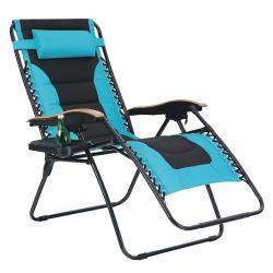 PHI VILLA Oversized Padded Zero Gravity Chair with Cup Holder Aqua