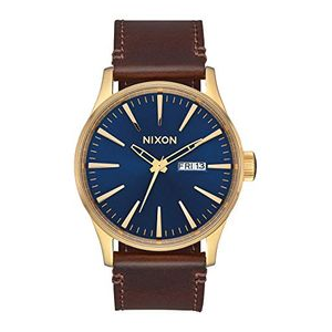 Nixon Sentry Leather Watch Polished Gold / Navy Sunray One Size