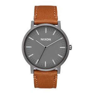 Nixon Porter Leather Watch Gunmetal / Charcoal / Taupe One Size