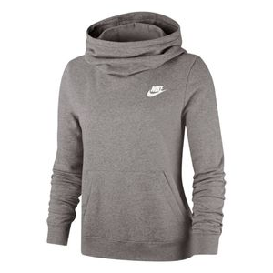 Nike Sportswear Club Fleece Funnel Neck Hoodie - Women's Charcoal Heather / Dark Steel Grey / White XS