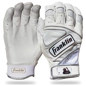 Franklin Adult Powerstrap Chrome Batting Gloves M White