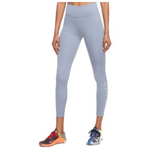 Nike Dri-fit One Mid-rise 7/8 Graphic Leggings - Women's Ashen Slate / Light Liquid Lime / White L 28"