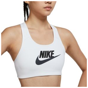 Nike Dri-fit Swoosh Medium-support Graphic Sports Bra - Women's White / Black / Dark Smoke Grey XS
