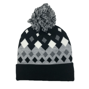 Chaos Beanie With Pom - Men's Black / Grey Checkered One Size