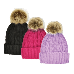 Grand Sierra Cable Cuff Hat With Faux Fur Pom - Girls' Assorted One Size
