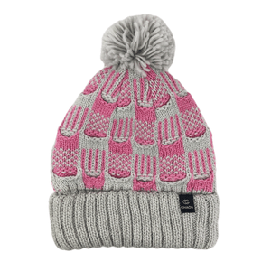 Chaos Aardvark Knit Beanie With Pom Pink / Grey Checkered One Size