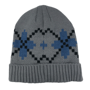 Chaos Knit Cuff Beanie - Youth Grey / Black / Blue Snowflake One Size