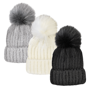 Becker Ribbed Cuff Fur Pom Beanie Assorted One Size