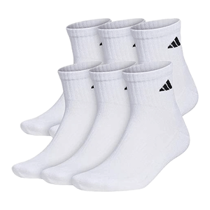 adidas Athletic Cushioned Quarter Socks 6 Pack White / Black XL 6 Pack