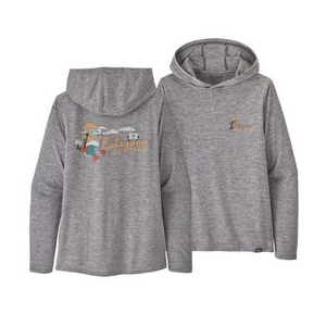 Patagonia Capilene Cool Daily Graphic Hoodie - Women's Palm Protest / Feather Grey XS