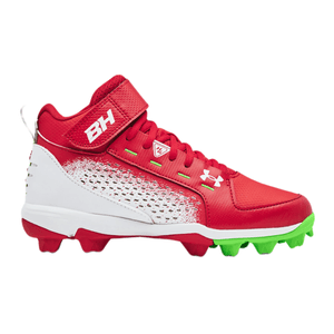 Under Armour Harper 6 Mid RM Jr. Baseball Cleat - Youth Red / Hyper Green / White 2.5Y Regular