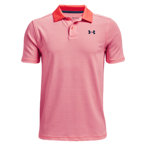 Under Armour Performance Stripe Polo - Boys' Rush Red / White / Academy Youth M