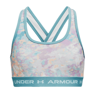Under Armour Crossback Printed Sports Bra - Girls' White / Opal Blue / Cloudless Sky Youth L