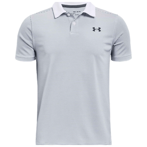 Under Armour Performance Stripe Polo - Boys' White / Steel / Pitch Gray Youth XS
