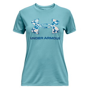 Under Armour Tech Solid Print Big Logo Shirt - Girls' Cloudless Sky / Cruise Blue XL