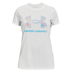 Under Armour Tech Solid Print Big Logo Shirt - Girls' White / Fresco Blue XL