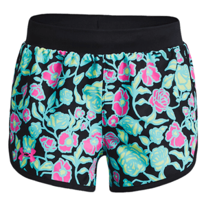Under Armour Fly-By Printed Shorts - Girls' Black / Fresco Blue / Electro Pink M