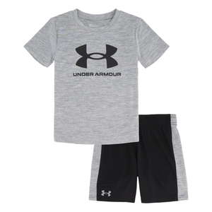 Under Armour Solid Big Logo Graphic Tee & Shorts Set - Boys' 6 Steel