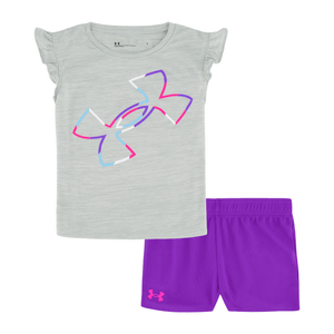 Under Armour Toddler Breakdown Logo Flutter T-Shirt & Shorts Set - Girls' 4 Mod Gray