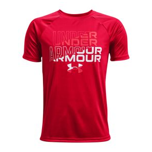 Under Armour Tech Wordmark Logo Short Sleeve Shirt - Boys' Red / Beta L