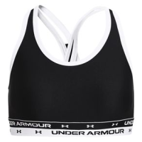 Under Armour Heatgear Solid Crossback Sports Bra - Girl's Black / White YM