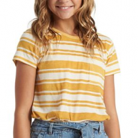 Billabong Mini Soul Babe Stripe Pocket T-shirt - Girls' L BRIGHT GOLD