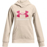 Under Armour Rival Fleece Core Logo Hoodie - Girls' XS Oatmeal Light Heather / Cerise