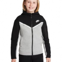 Nike Tech Fleece Full-Zip Hoodie - Boys' S Black / Dark Grey Heather / White