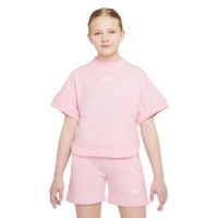 Nike French Terry Short-Sleeve Top - Girls' M Pink Foam/White