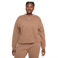 Nike Collection Essentials Oversized Fleece Crew - Women's S Archaeo Brown / White