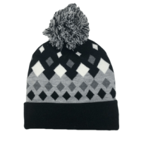 Chaos Beanie With Pom - Men's Black / Grey Checkered One Size