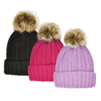 Grand Sierra Cable Cuff Hat With Faux Fur Pom - Girls' Assorted One Size