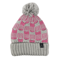 Chaos Aardvark Knit Beanie With Pom Pink / Grey Checkered One Size