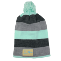 Chaos Aardvark Knit Beanie With Pom Seafoam Blue / Gray Stripes One Size