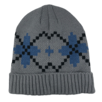 Chaos Knit Cuff Beanie - Youth Grey / Black / Blue Snowflake One Size