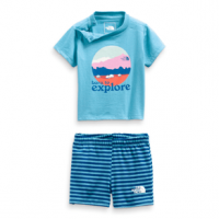 The North Face Cotton Summer Set Shirt And Short - Infant 12M Niagara Blue Mini Stripe Print
