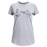 Under Armour Sporty Short Sleeve Shirt - Girls' Mod Gray Light Heather / White M