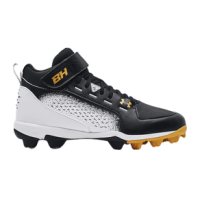 Under Armour Harper 6 Mid RM Baseball Cleats - Men's Black / White / Metallic Cristal Gold Afs / Deprec 11 Regular