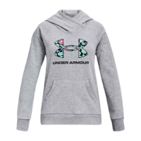 Under Armour Rival Fleece Core Logo Hoodie - Girls' Steel Light Heather / Fresco Blue Youth XS